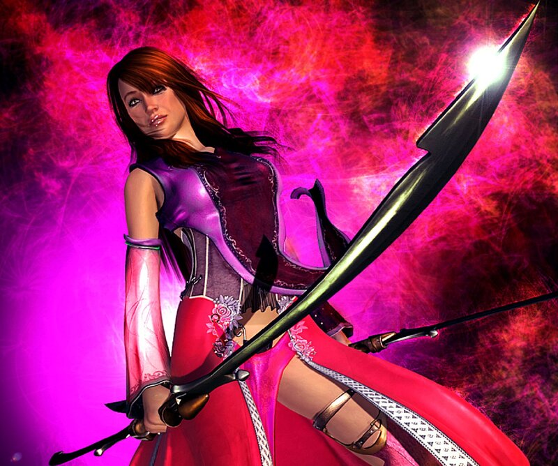 Female Warrior with Sword — Pink, Dramatic, Digital Art