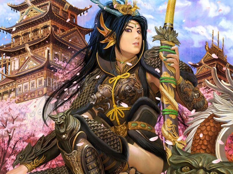 Female Warrior with Sword — Pink, Dramatic, Spring, Digital Art