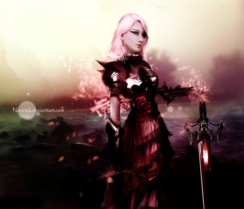 Female Warrior with Sword — Pink, Dramatic, Sunset