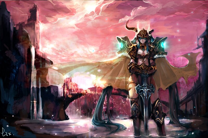 Female Warrior with Sword — Pink, Dramatic