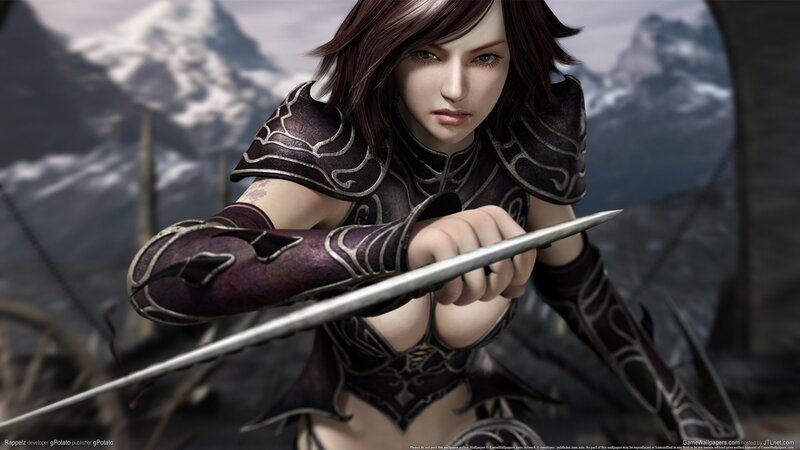 Female Warrior with Sword — Purple, Dramatic, 3d Render, Armor, Mountains