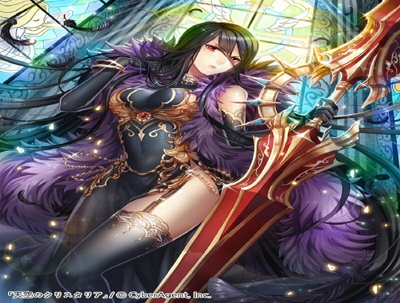 Female Warrior with Sword — Purple, Dramatic, Anime, Feathers
