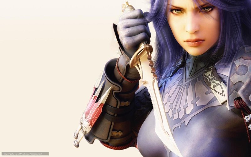 Female Warrior with Sword — Purple, Dramatic, Digital Art, Armor, Gloves
