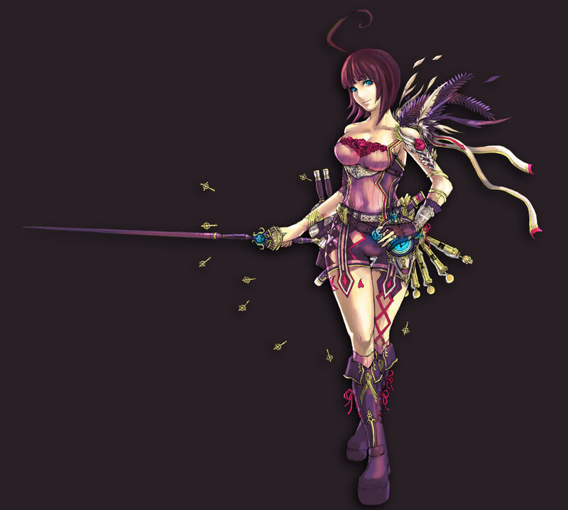 Female Warrior with Sword — Purple, Dramatic, Digital Art, Feathered Wings