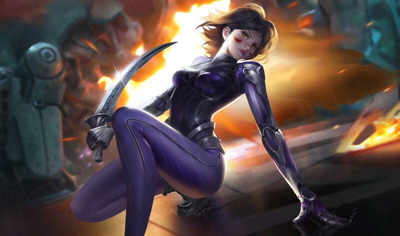 Female Warrior with Sword — Purple, Dramatic, Digital Art, Fire