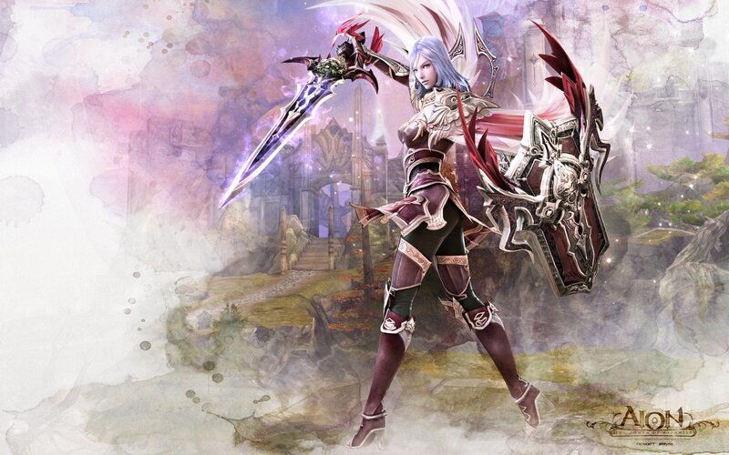 Female Warrior with Sword — Purple, Dramatic, Digital Art, Shield, Castle