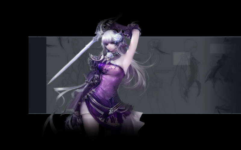 Female Warrior with Sword — Purple, Dramatic, Digital Art, Sketches