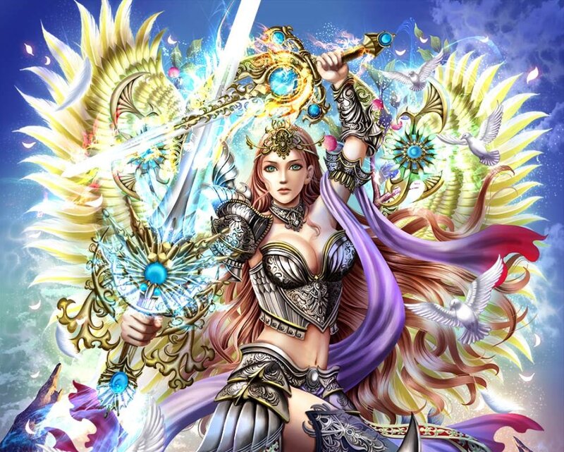 Female Warrior with Sword — Purple, Dramatic, Digital Art, Wings