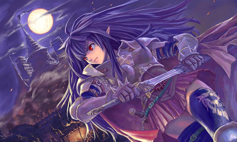 Female Warrior with Sword — Purple, Dramatic, Night, Anime
