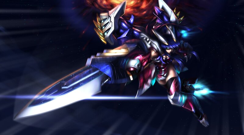 Female Warrior with Sword — Purple, Dramatic, Night, Digital Art, Mecha Armor