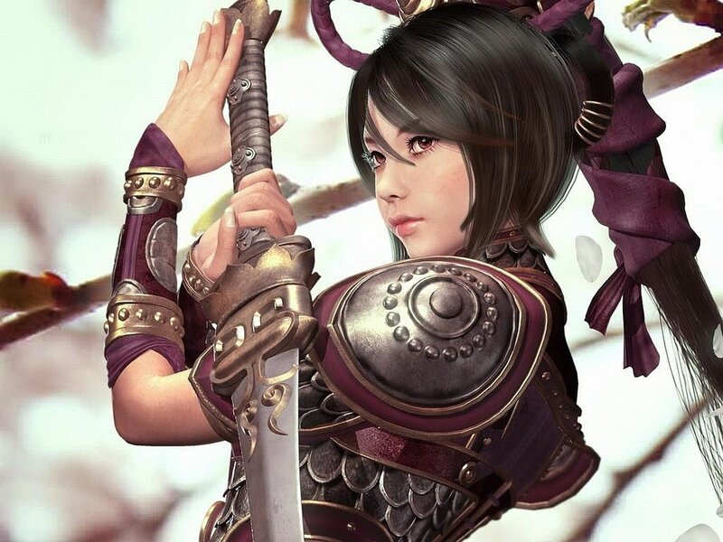 Female Warrior with Sword — Purple, Dramatic, Spring, Digital Art