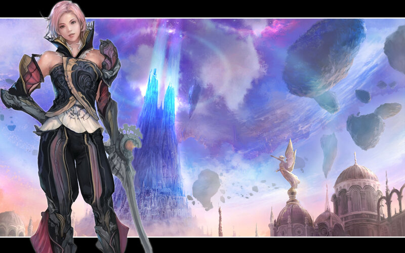 Female Warrior with Sword — Purple, Dramatic, Sunset, Digital Art, Floating Rocks