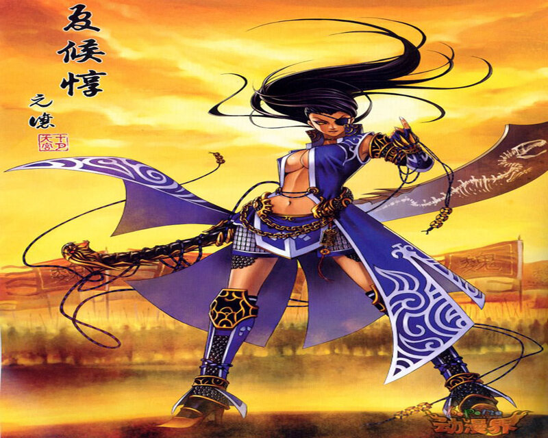 Female Warrior with Sword — Purple, Dramatic, Sunset, Manga