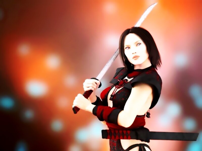 Female Warrior with Sword — Red, Dramatic, 3d Render