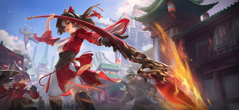 Female Warrior with Sword — Red, Dramatic, Afternoon