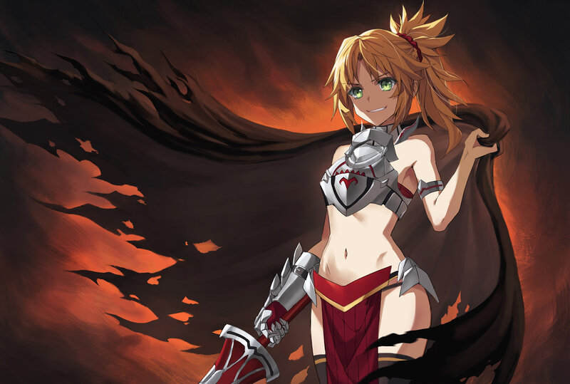 Female Warrior with Sword — Red, Dramatic, Anime, Armor, Cape