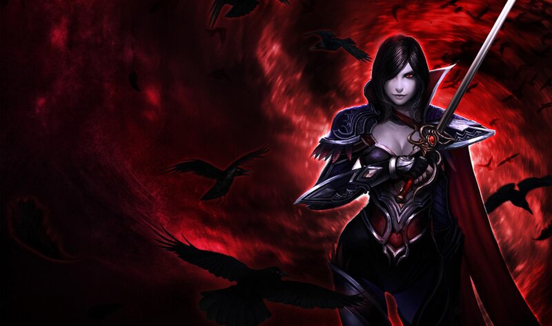 Female Warrior with Sword — Red, Dramatic, Dark