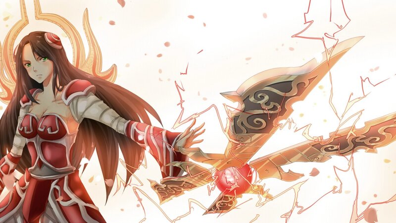 Female Warrior with Sword — Red, Dramatic, Digital Art, Armor, Energy, White