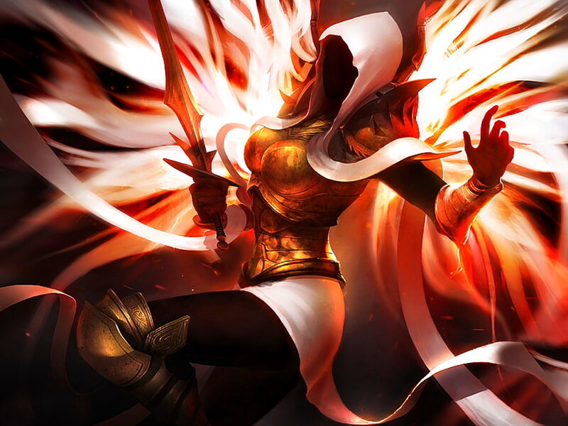 Female Warrior with Sword — Red, Dramatic, Digital Art, Armor, Fire