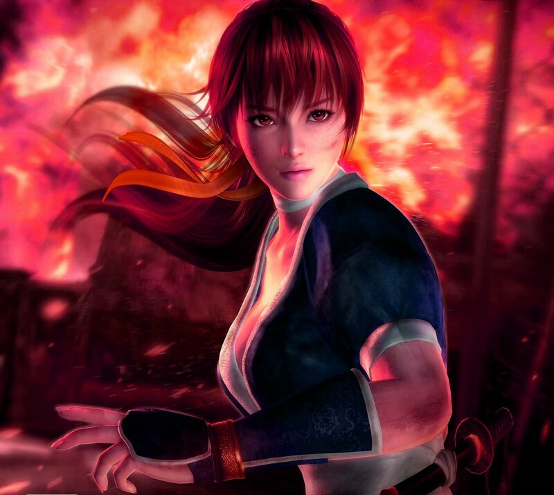 Female Warrior with Sword — Red, Dramatic, Digital Art, Fire