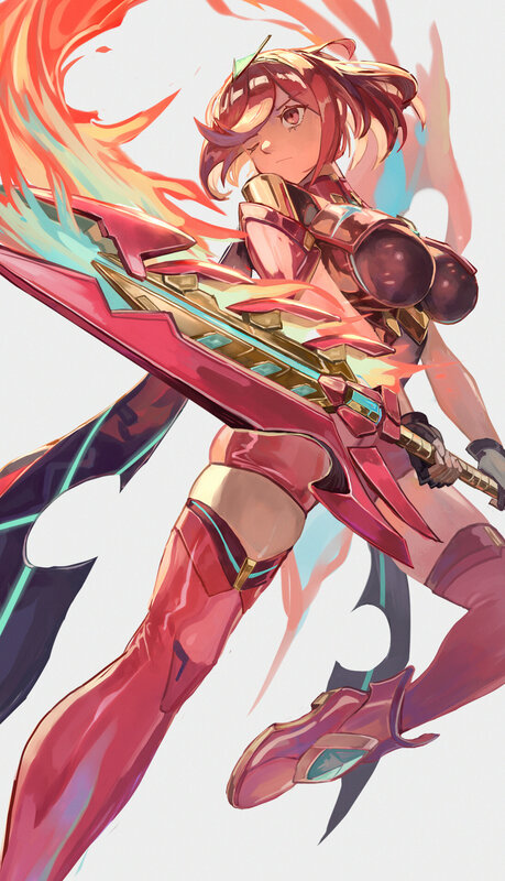 Female Warrior with Sword — Red, Dramatic, Digital Art, Flames