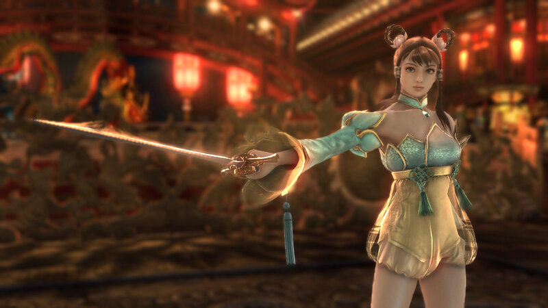 Female Warrior with Sword — Red, Dramatic, Night, 3d Render, Lanterns