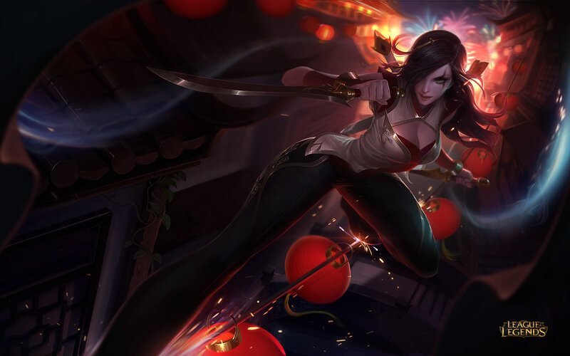 Female Warrior with Sword — Red, Dramatic, Night, Digital Art, Lanterns, Fireworks