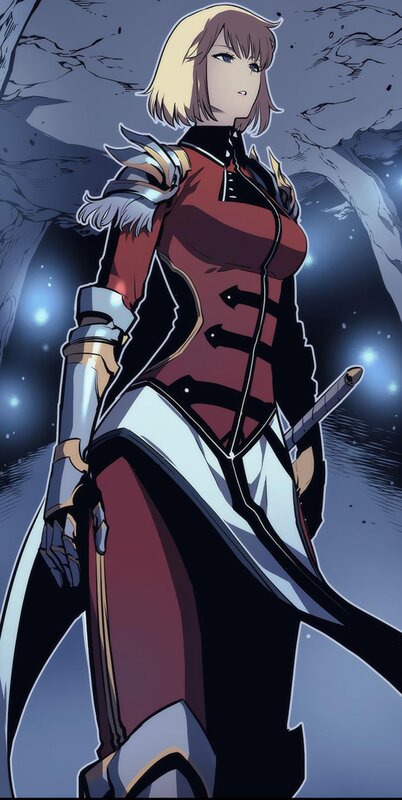 Female Warrior with Sword — Red, Dramatic, Night, Manga