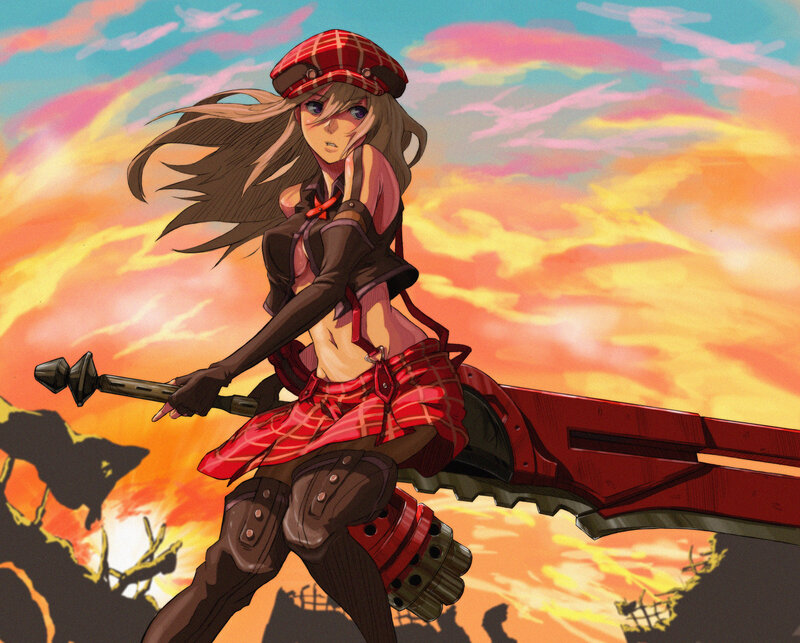 Female Warrior with Sword — Red, Dramatic, Sunset, Anime