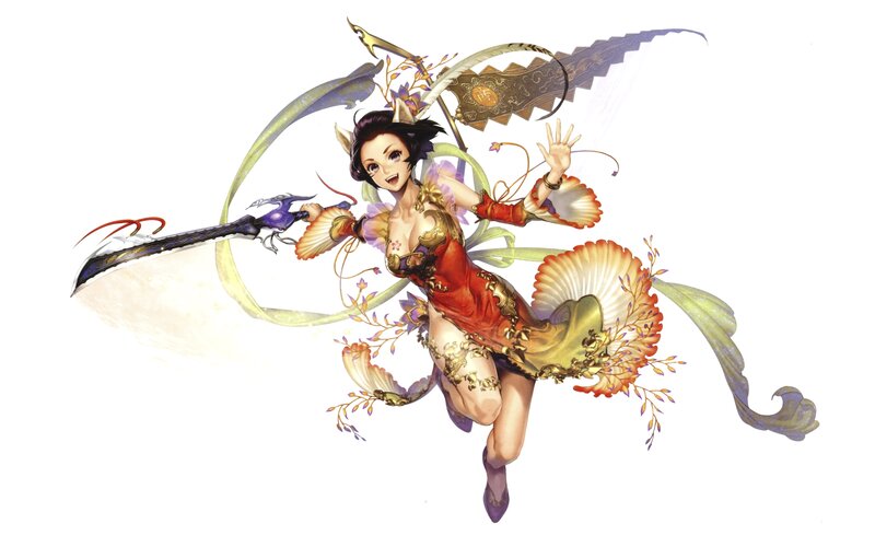 Female Warrior with Sword — Red, Dynamic, Digital Art, Wings