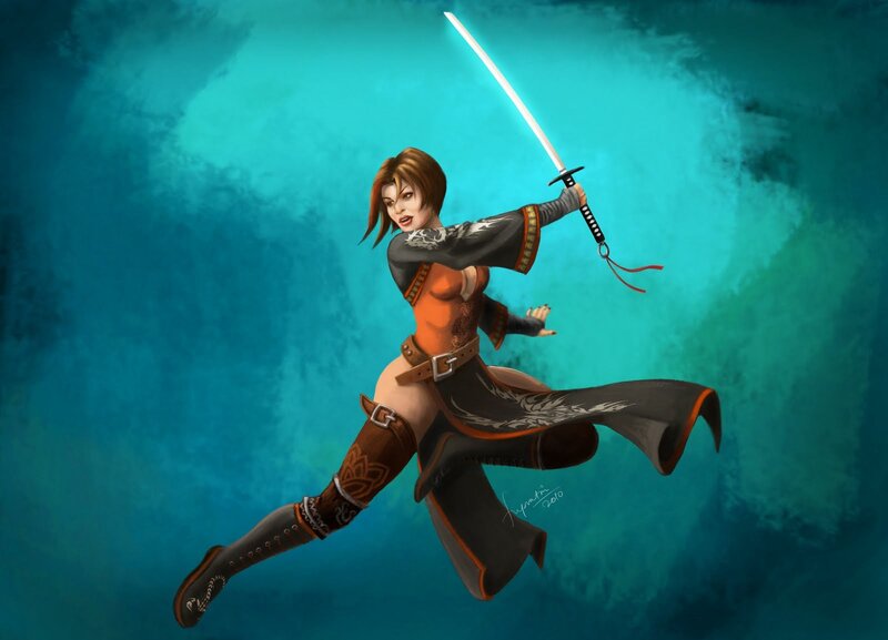 Female Warrior with Sword — Teal