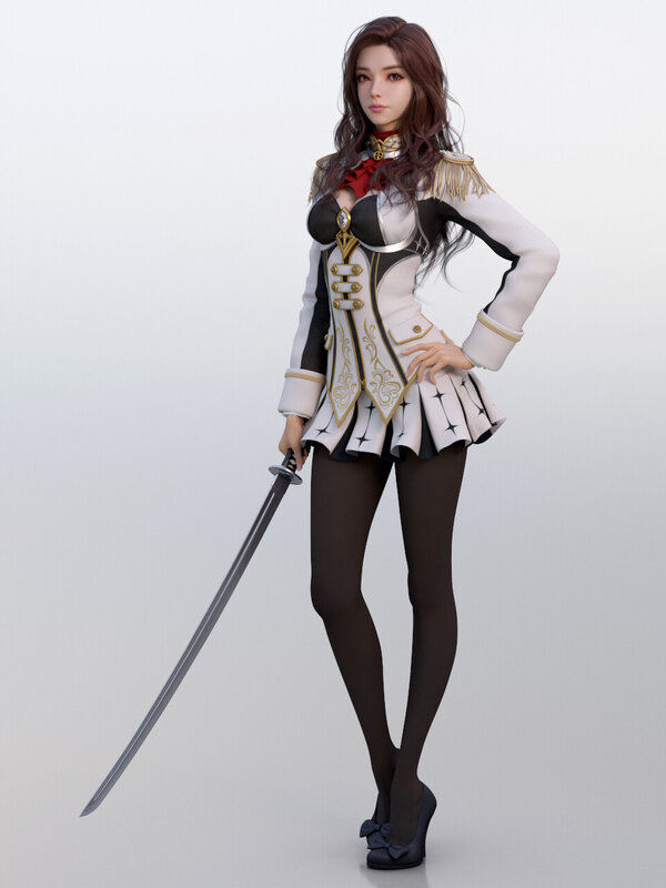 Female Warrior with Sword — White, Confident, 3d Render