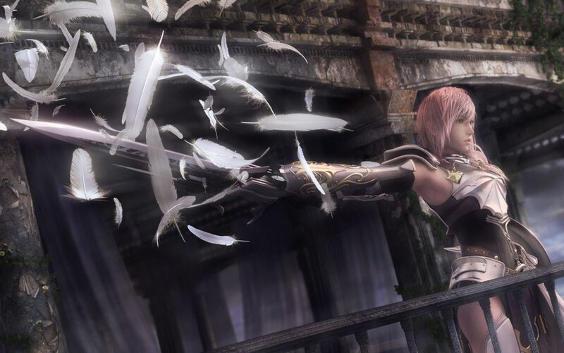 Female Warrior with Sword — White, Dramatic, 3d Render, Feathers