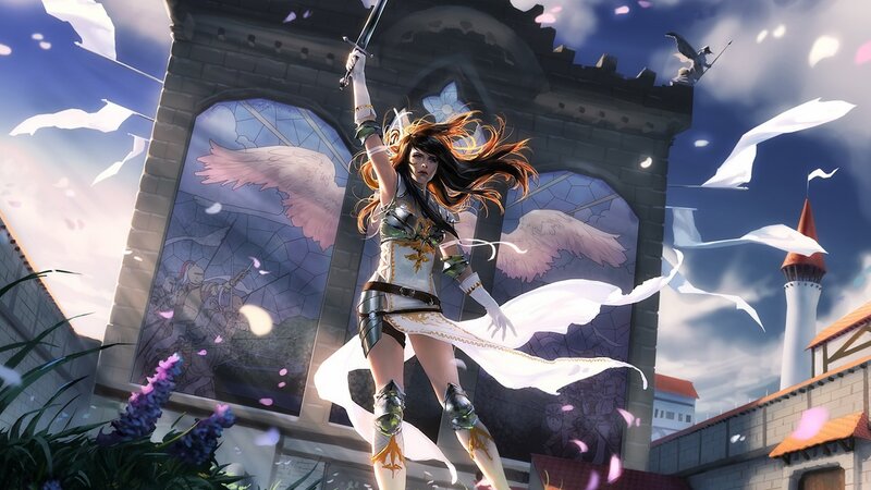 Female Warrior with Sword — White, Dramatic, Afternoon, Digital Art