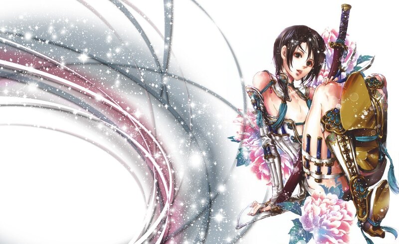 Female Warrior with Sword — White, Dramatic, Anime