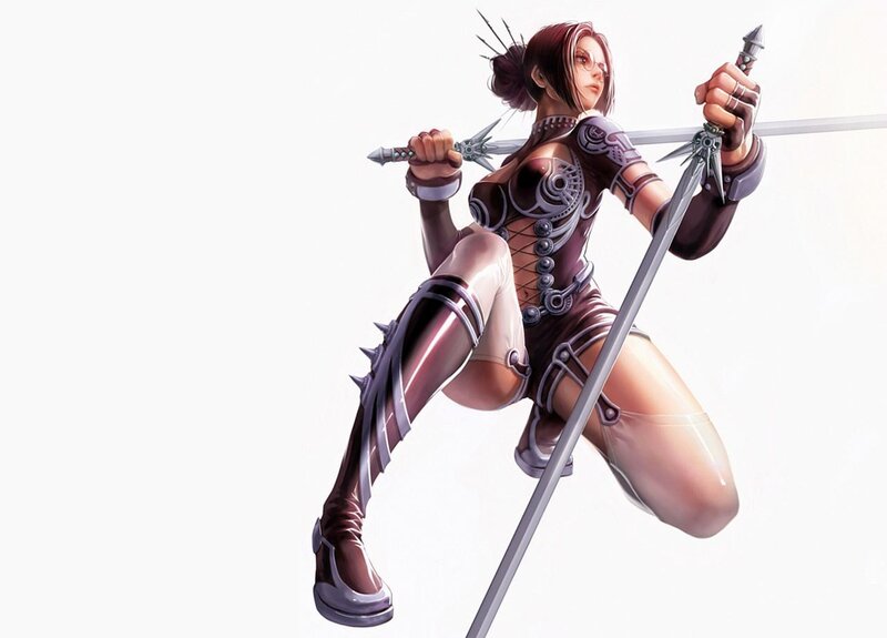 Female Warrior with Sword — White, Dramatic, Digital Art, Armor, Glasses