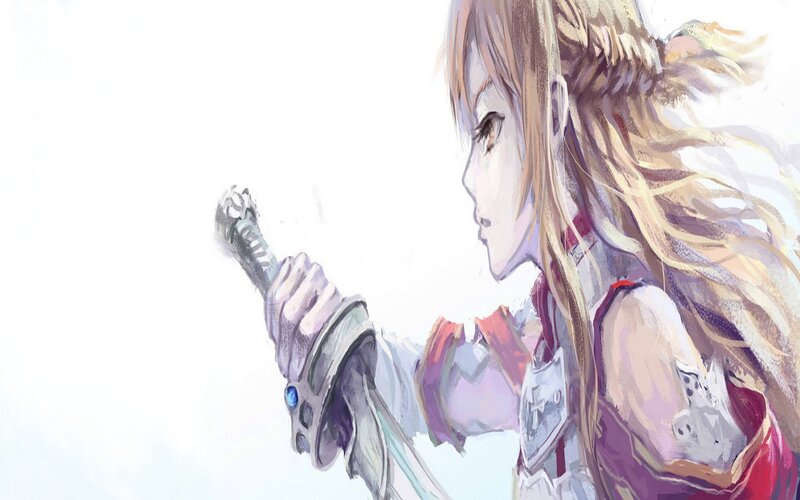 Female Warrior with Sword — White, Dramatic, Digital Art, Armor, Hair