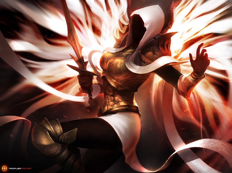 Female Warrior with Sword — White, Dramatic, Digital Art, Armor, Light