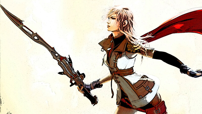 Female Warrior with Sword — White, Dramatic, Digital Art, Cape, Gloves