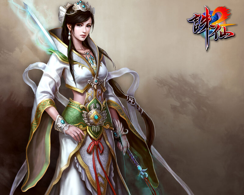 Female Warrior with Sword — White, Dramatic, Digital Art, Crown
