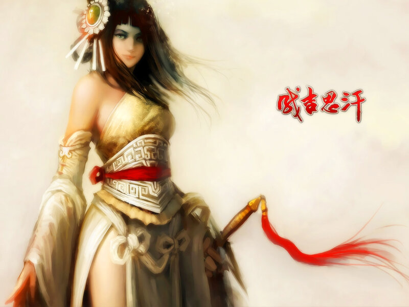 Female Warrior with Sword — White, Dramatic, Digital Art, Headdress