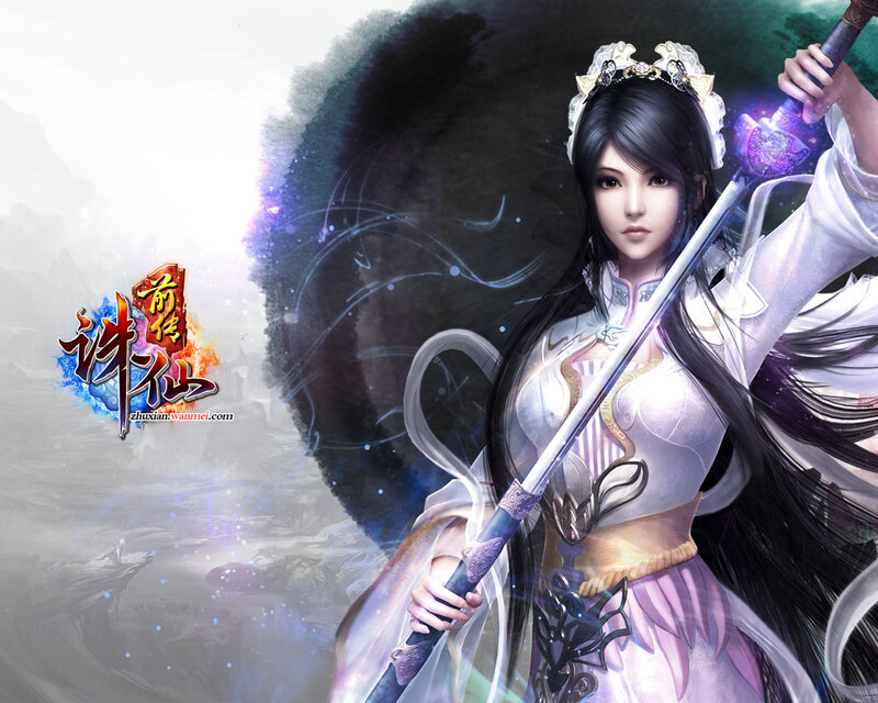 Female Warrior with Sword — White, Dramatic, Digital Art, Long Hair