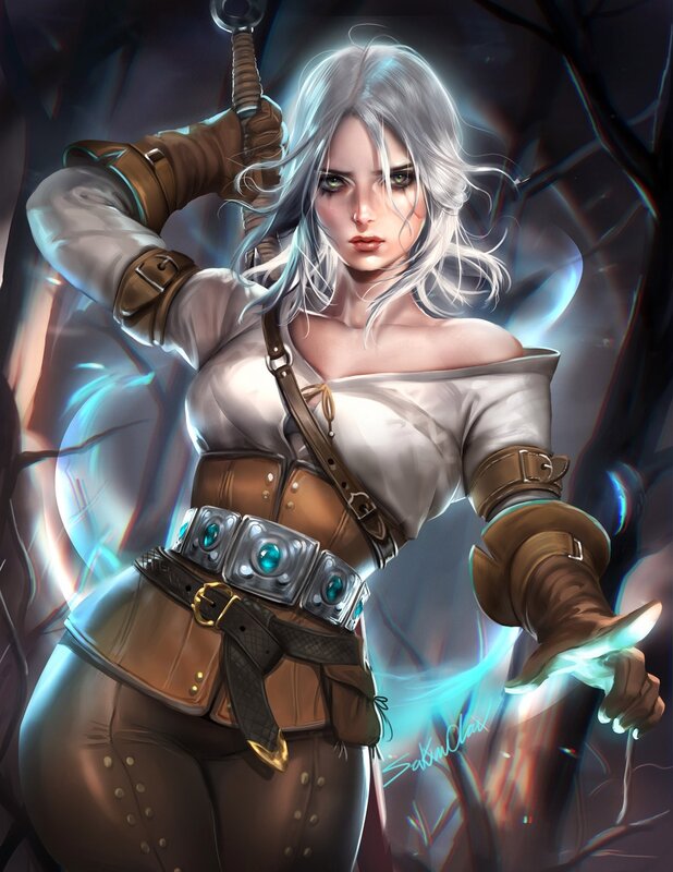 Female Warrior with Sword — White, Dramatic, Digital Art, Magic