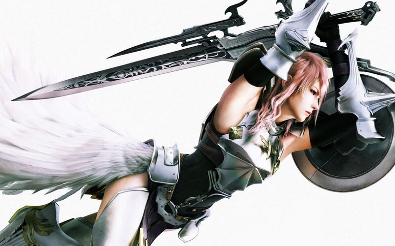 Female Warrior with Sword — White, Dramatic, Digital Art, Wings, Armor