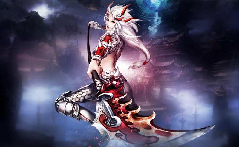 Female Warrior with Sword — White, Dramatic, Night, Digital Art, Armor