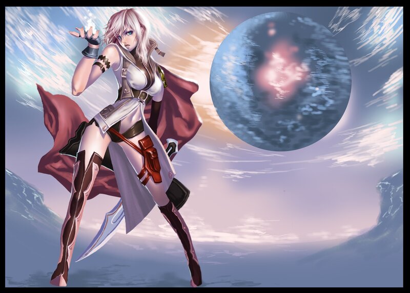 Female Warrior with Sword — White, Dramatic, Night
