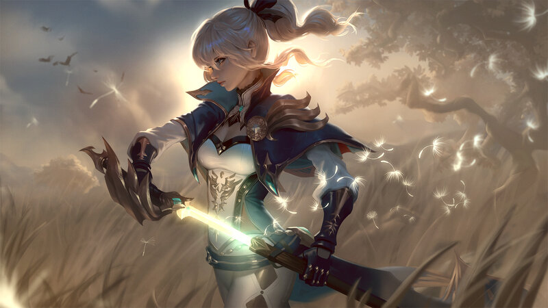 Female Warrior with Sword — White, Dramatic, Sunset, Digital Art, Dandelion Seeds