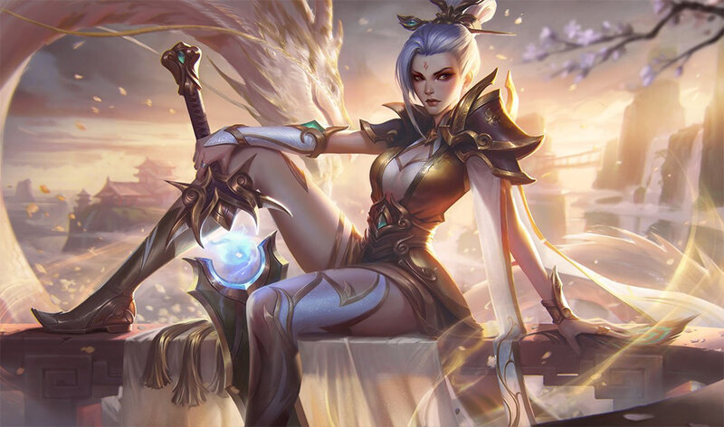 Female Warrior with Sword — White, Dramatic, Sunset