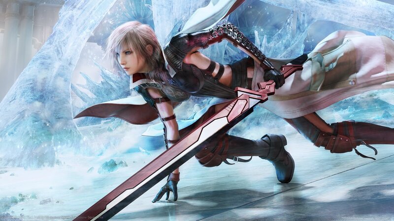 Female Warrior with Sword — White, Dramatic, Winter, Digital Art, Ice