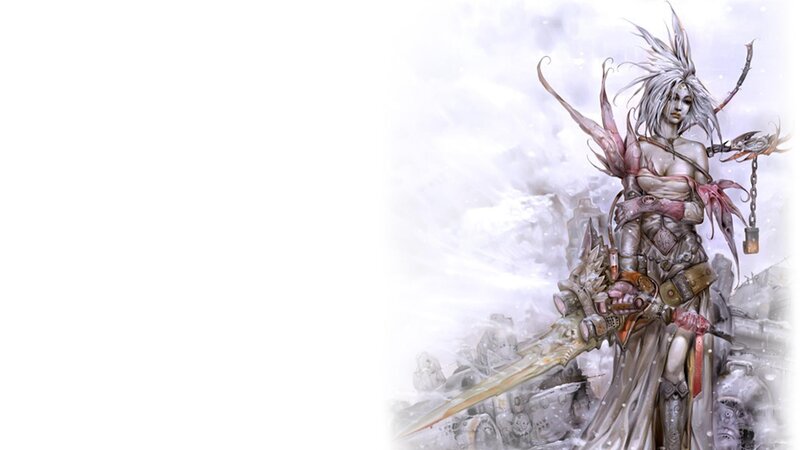 Female Warrior with Sword — White, Dramatic, Winter